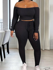  Ribbed Off Shoulder Top & Leggings Set