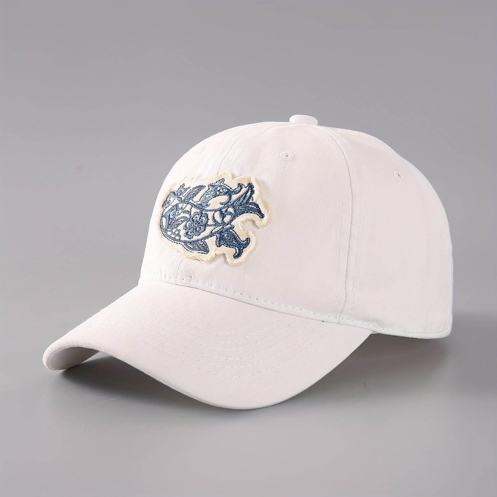 Fish Embroidery Patch Baseball Cap Vintage Washed Adjustable Dad Hats