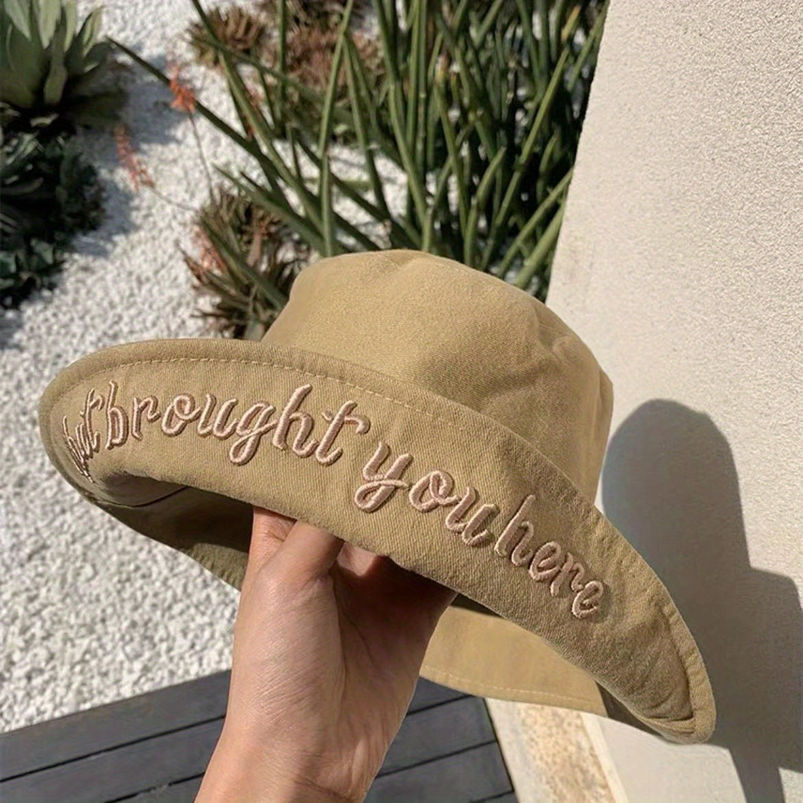 Embroidered Reversible Bucket Hat Solid Wide Brim Casual Fisherman Cap