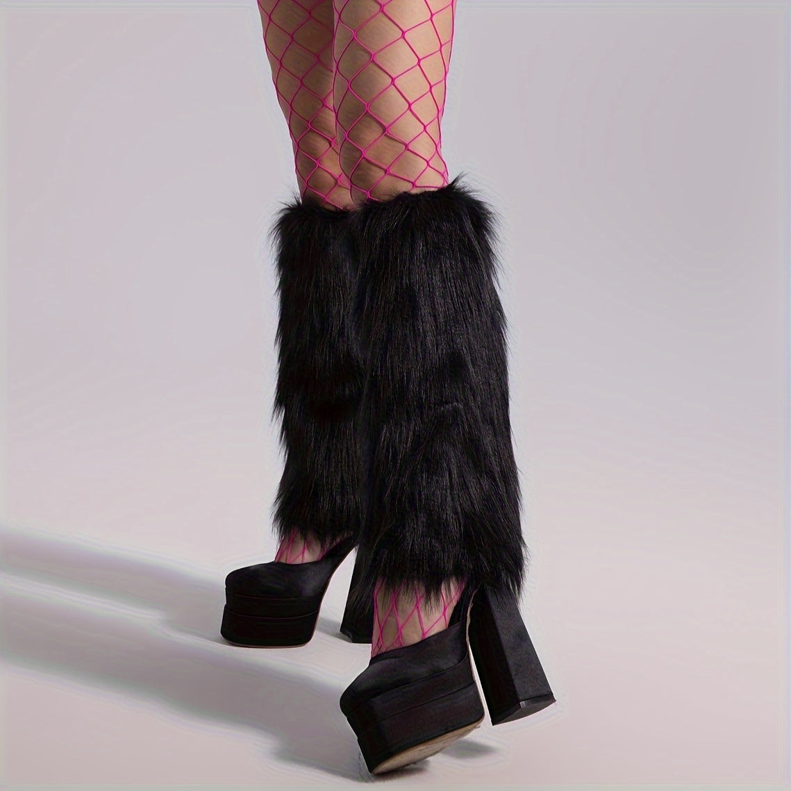 Solid Fuzzy Leg Warmers Knee High Socks Women's Stockings