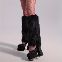 Solid Fuzzy Leg Warmers Knee High Socks Women's Stockings