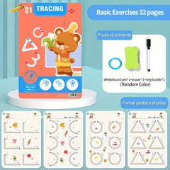 Preschool Tracing Workbook with Bear Illustrations and Whiteboard Pen