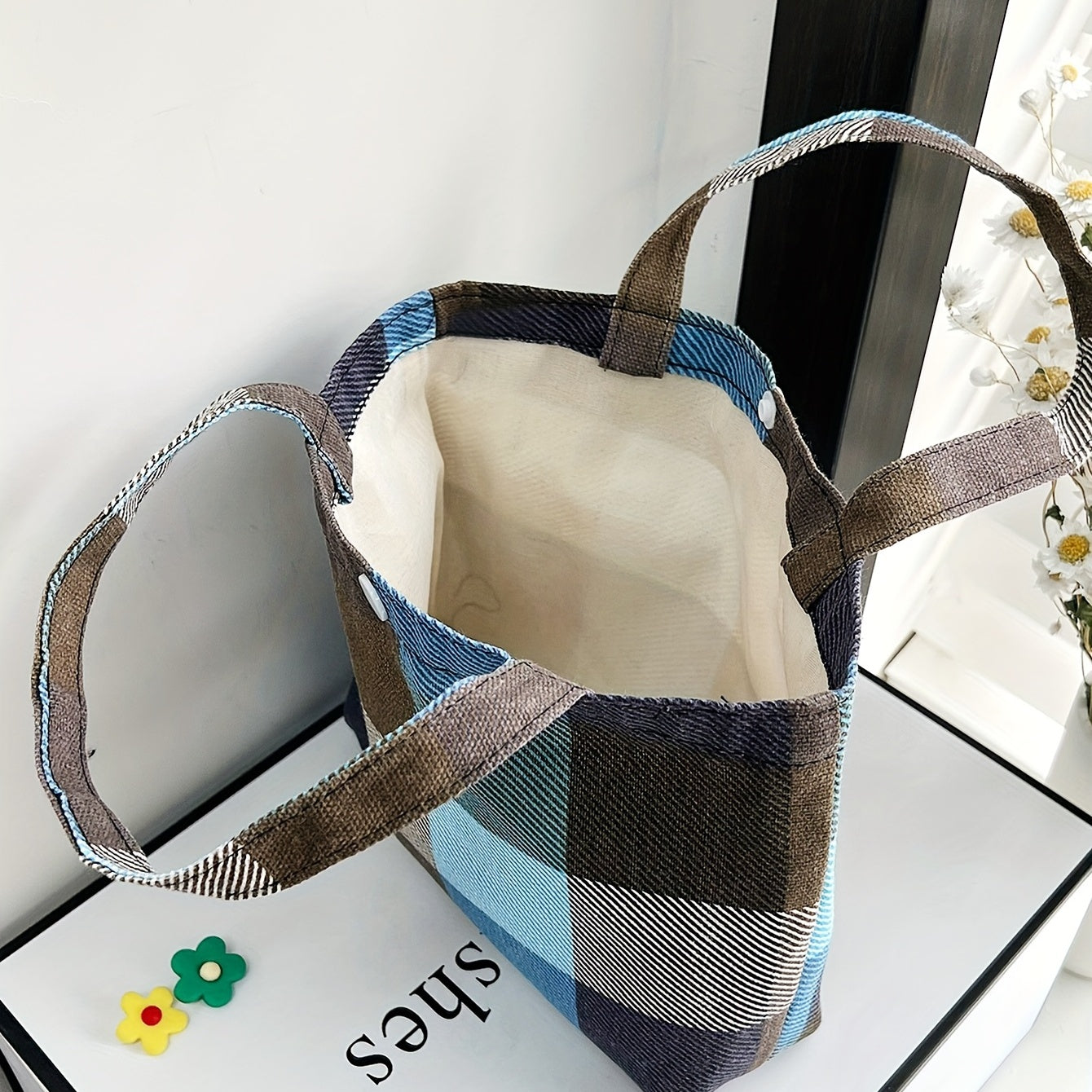 Colorblock Plaid Pattern Shoulder Bag All Match Storage Bag Lightweight