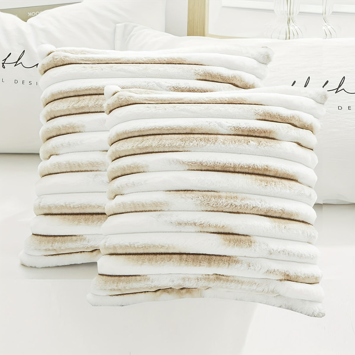 2pcs Gradient Striped Throw Pillow Covers Velvet Square Pillowcase