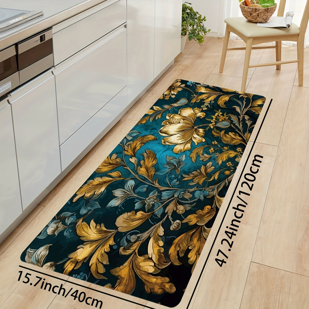 Retro Golden Leaf Print Rug Washable Floor Mat