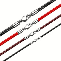 Men 3mm Wax Cord Choker Necklace Stainless Steel Clasp 16