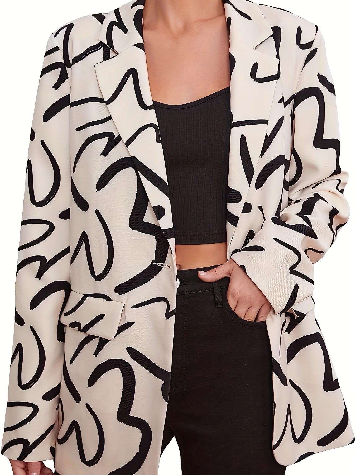 Women's Plus Long Sleeve Graffiti Print Blazer