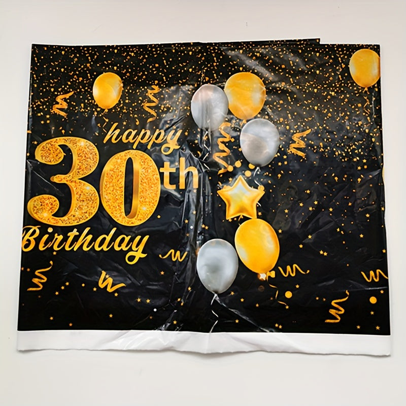 Golden Happy 30th Birthday Tablecloth Rectangular Party Table Cover