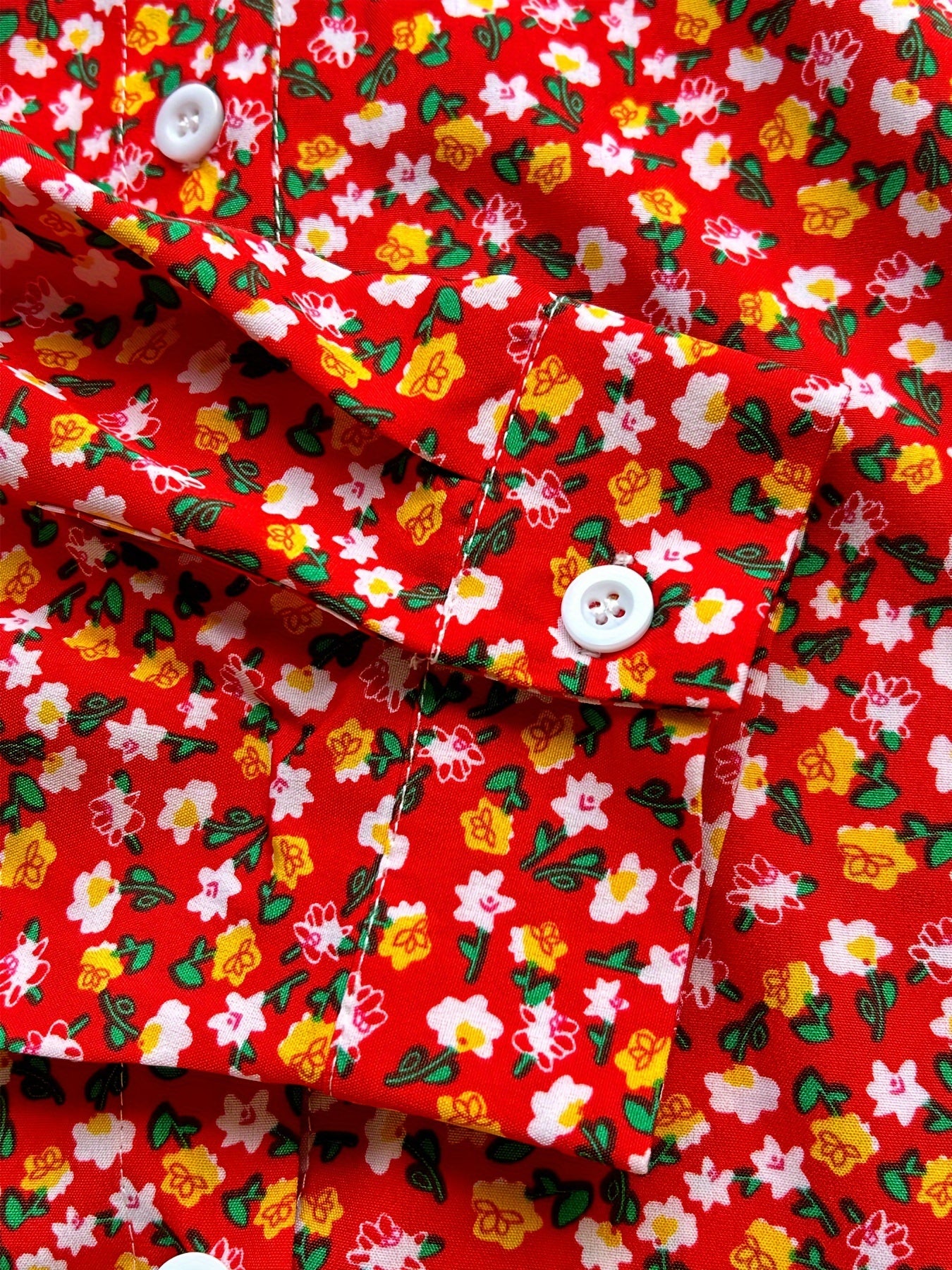 Boho Blouse Plus Size Women's Ditsy Floral Print Long Sleeve Shirt