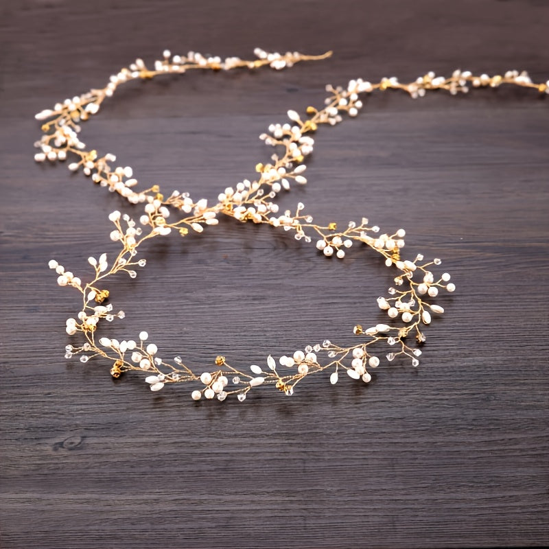 Wedding Bridal Headband Headpieces Crystals Faux Pearls Hair Vine