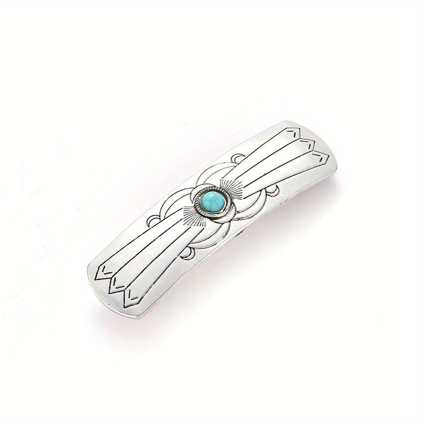 Turquoise Hair Clip Silvery Barrette Western Style Hair Accessories