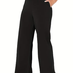  Solid Straight Wide Leg Stretch Loose Trousers With Pockets