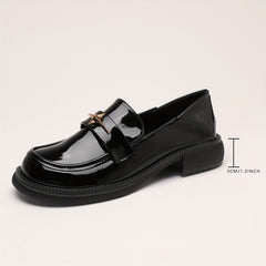 Women's Chunky Heel Loafers Slip On Faux Leather Shoes
