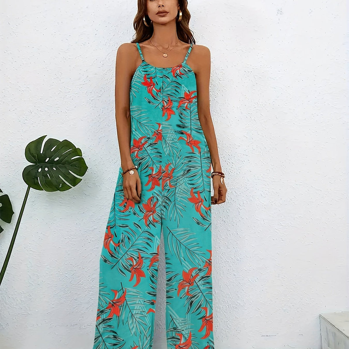 Boho Floral Wide Leg Jumpsuit Sleeveless