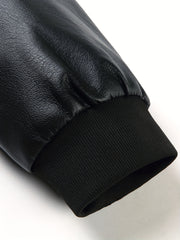 Men's Fleece Faux Leather Jacket - Zip Up Lapel - Fall/Winter