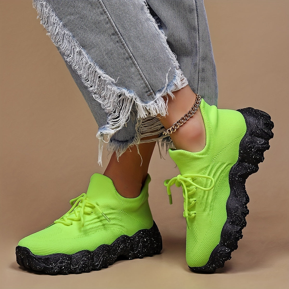 Casual Blocking Lace Up Running Shoes - Mesh Breathable Sports Shoes