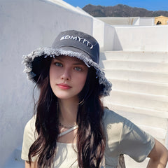 Distressed Denim Bucket Hat Vintage Washed Fisherman Cap