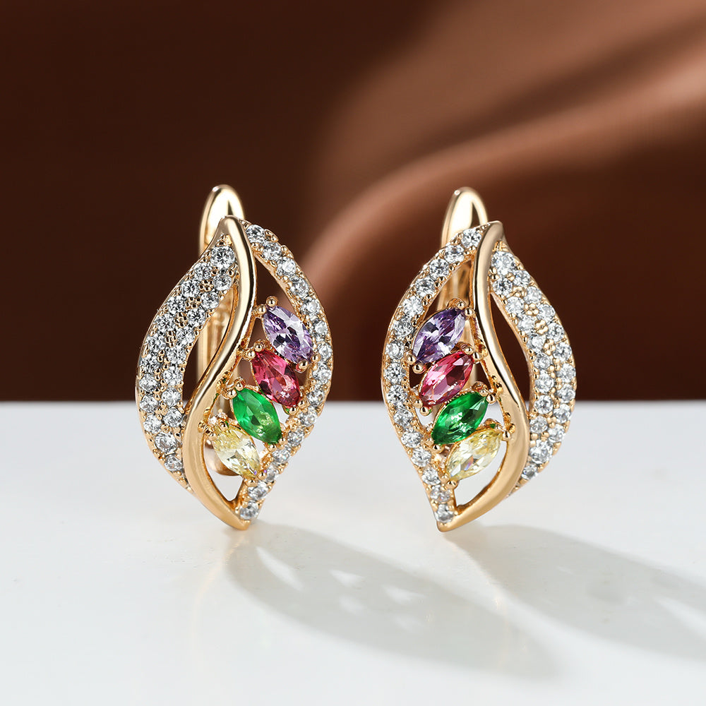 Marquise Cut Multicolor Stone Clip On Hook Earrings CZ Drop Dangle