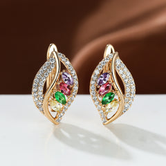 Marquise Cut Multicolor Stone Clip On Hook Earrings CZ Drop Dangle