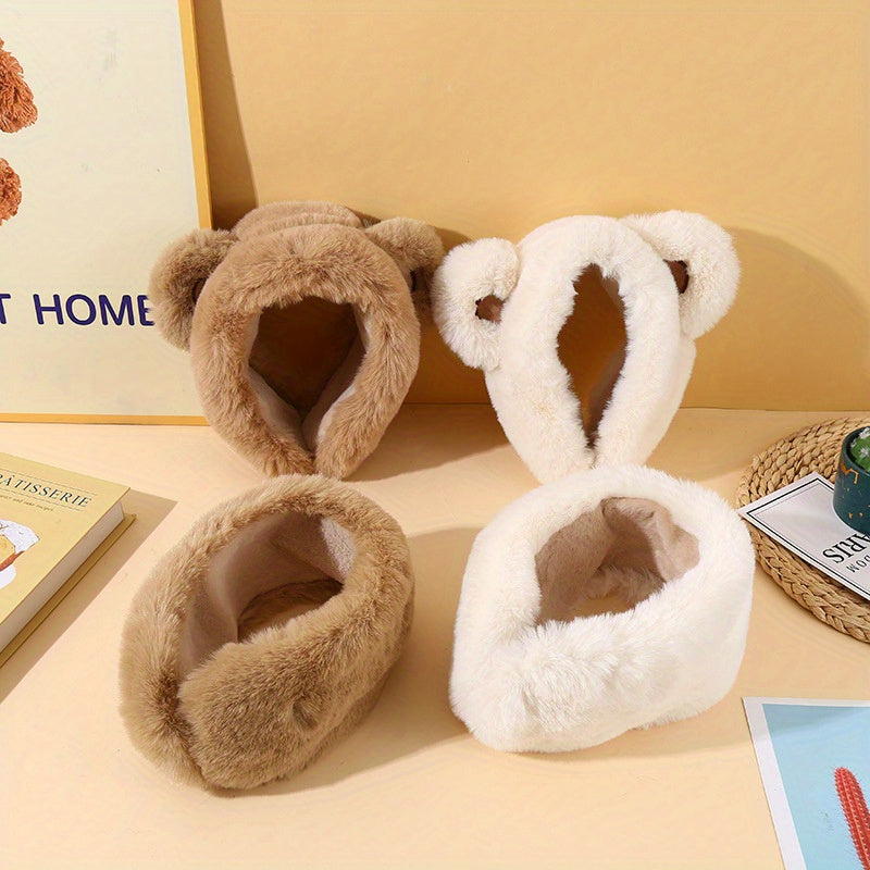 Cozy Bear Earmuffs Plush Warm Ear Covers Beige