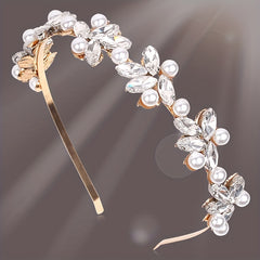 Glitter Rhinestone Faux Pearl Headband for Women Girls