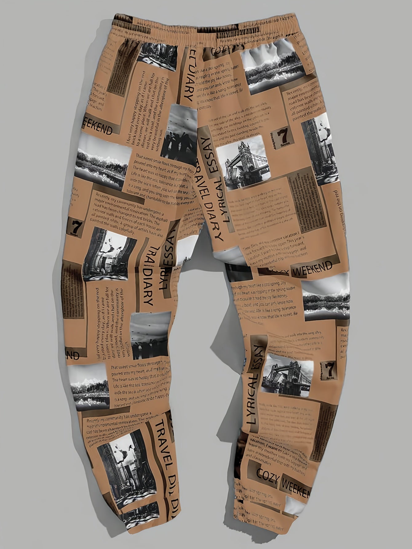 Newspaper Print Drawstring Sweatpants for Men