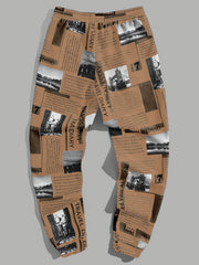 Newspaper Print Drawstring Sweatpants for Men