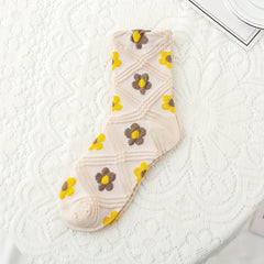 4 Pairs Floral Print Socks Mid Tube Stockings & Hosiery