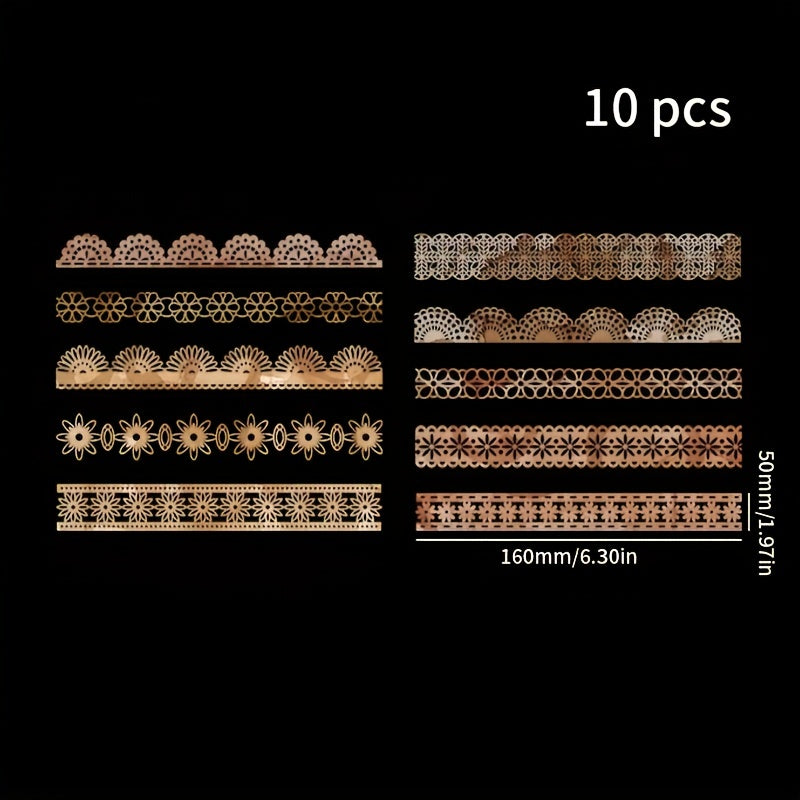 10pcs Traces of the Past Series Material Pack Retro Hollow Lace Journal Decor