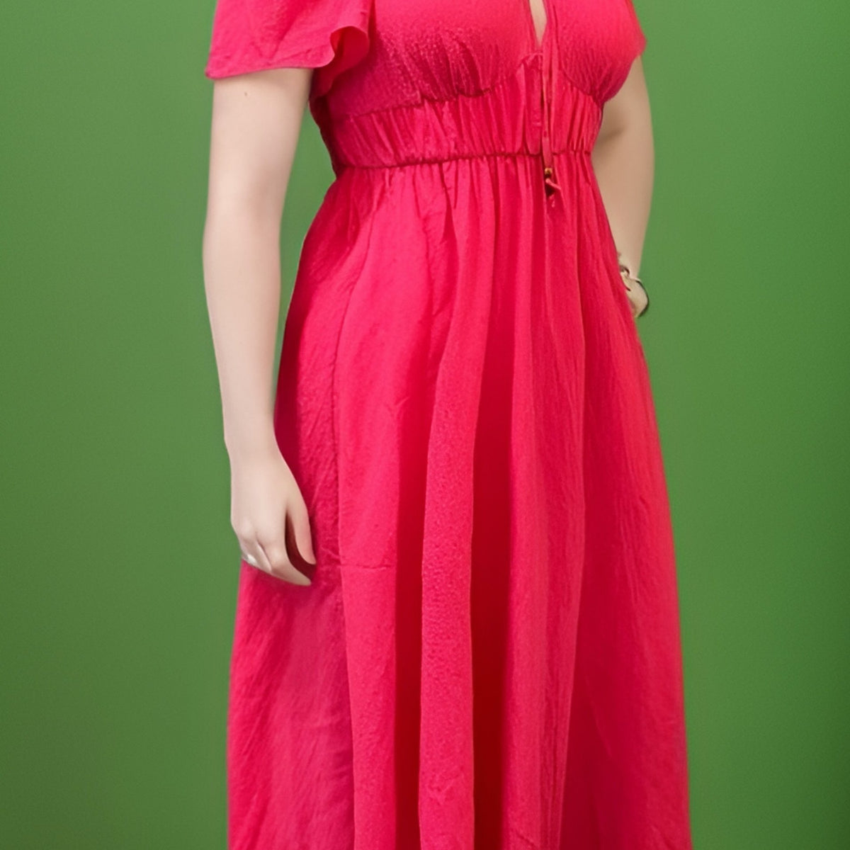  Solid Short Sleeve Maxi Dress