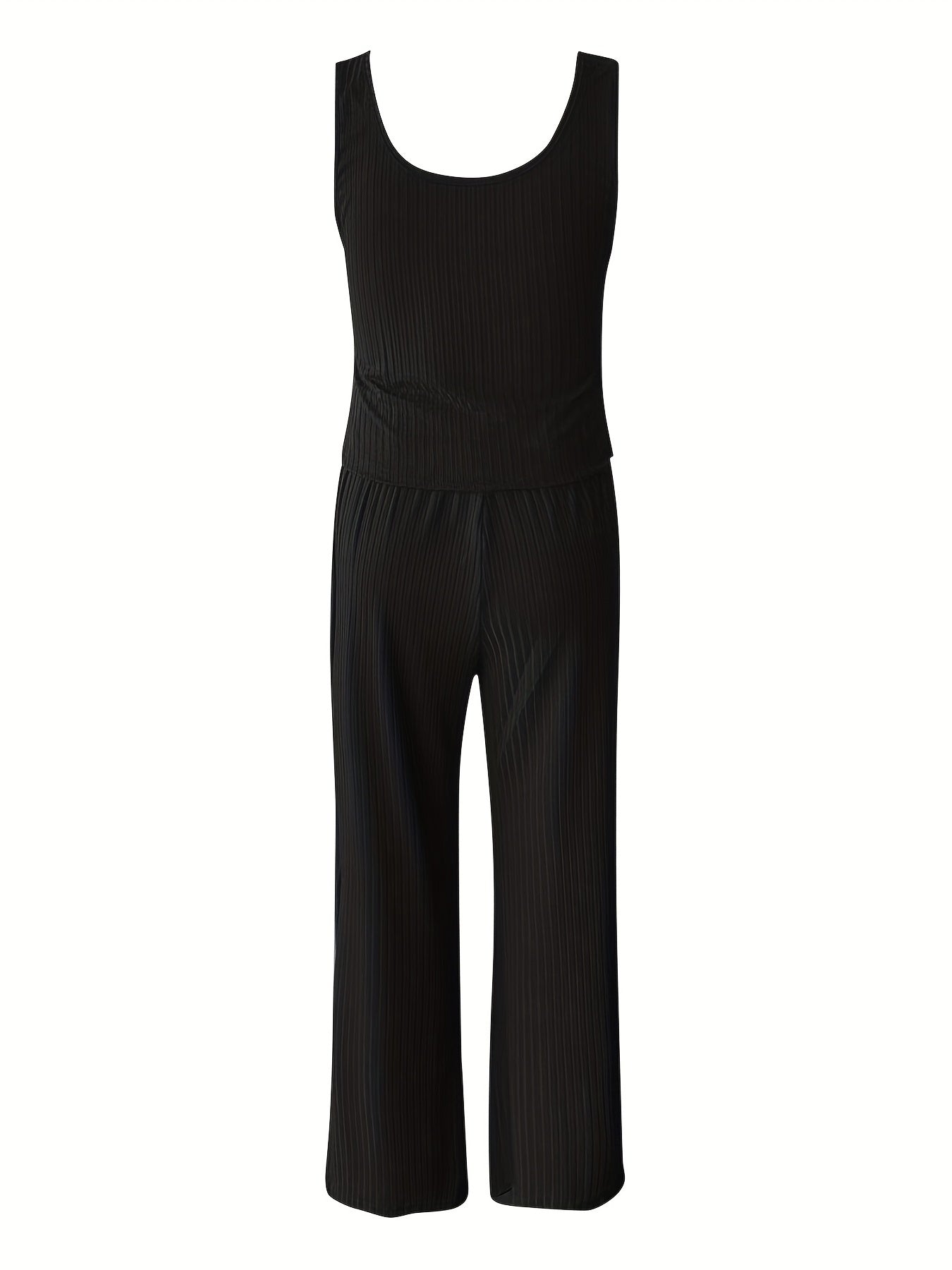 Solid Casual Two piece Set Notched Neck Tank Top & Drawstring Waist Pants