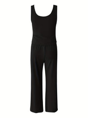 Solid Casual Two piece Set Notched Neck Tank Top & Drawstring Waist Pants