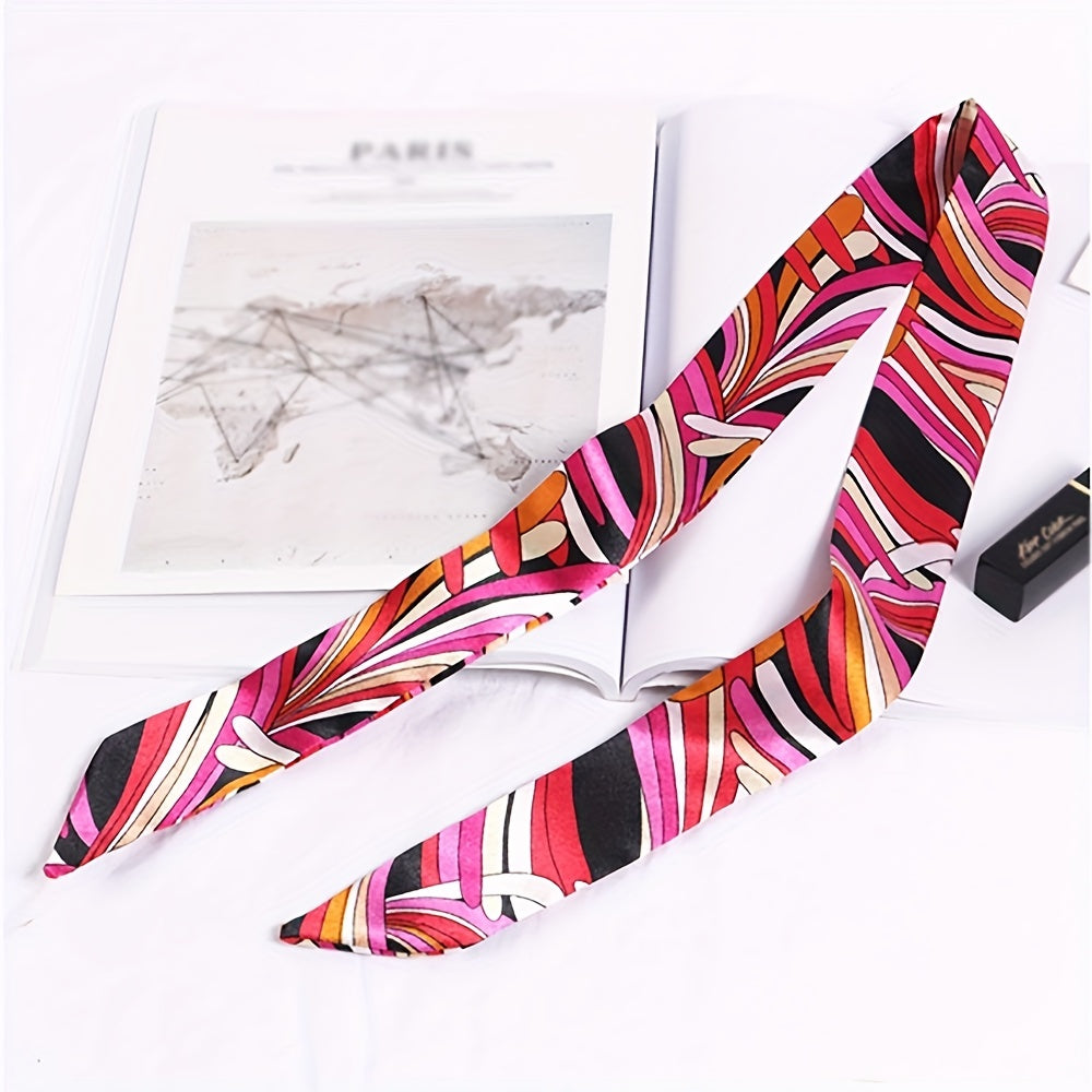 2pcs Red Striped Skinny Scarf & Scarf Ring Set