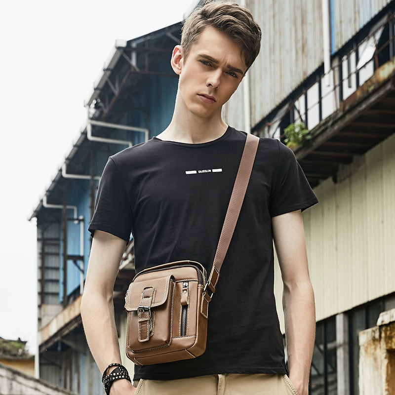 Cowhide Boy Satchel Leather Shoulder Bag Men's Retro Vertical Messenger Bag