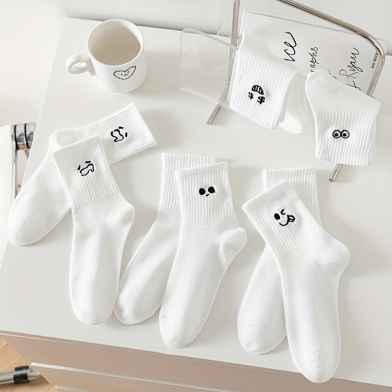5 Pairs Expression Print Socks Fun & Cute Crew Socks Women's Stockings