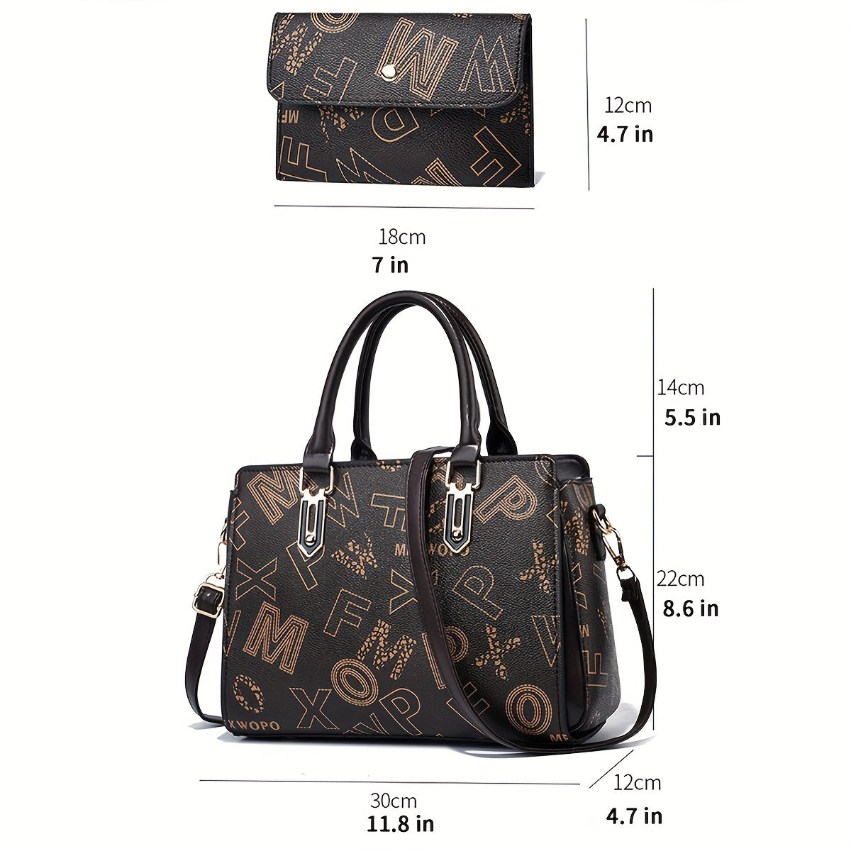 2pc Tote Bag Clutch Purse Set Textured Shoulder Bag Versatile Commuter Bag