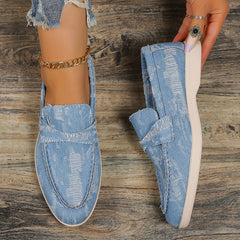 Women's Denim Flat Loafers Slip On Walking Shoes Casual Flats
