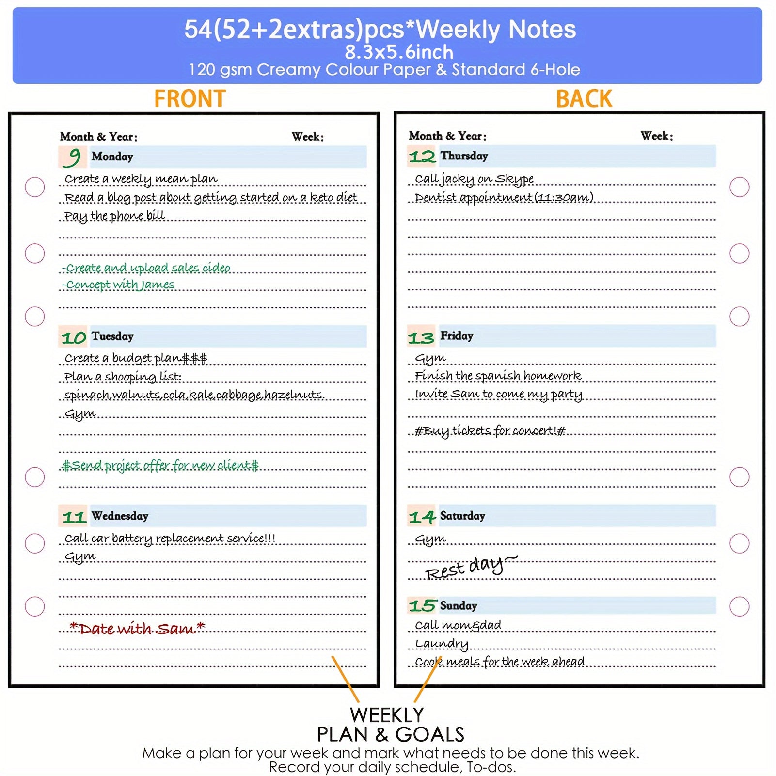 82pcs Weekly&Monthly Planner & 6 Hole Budget System Refill