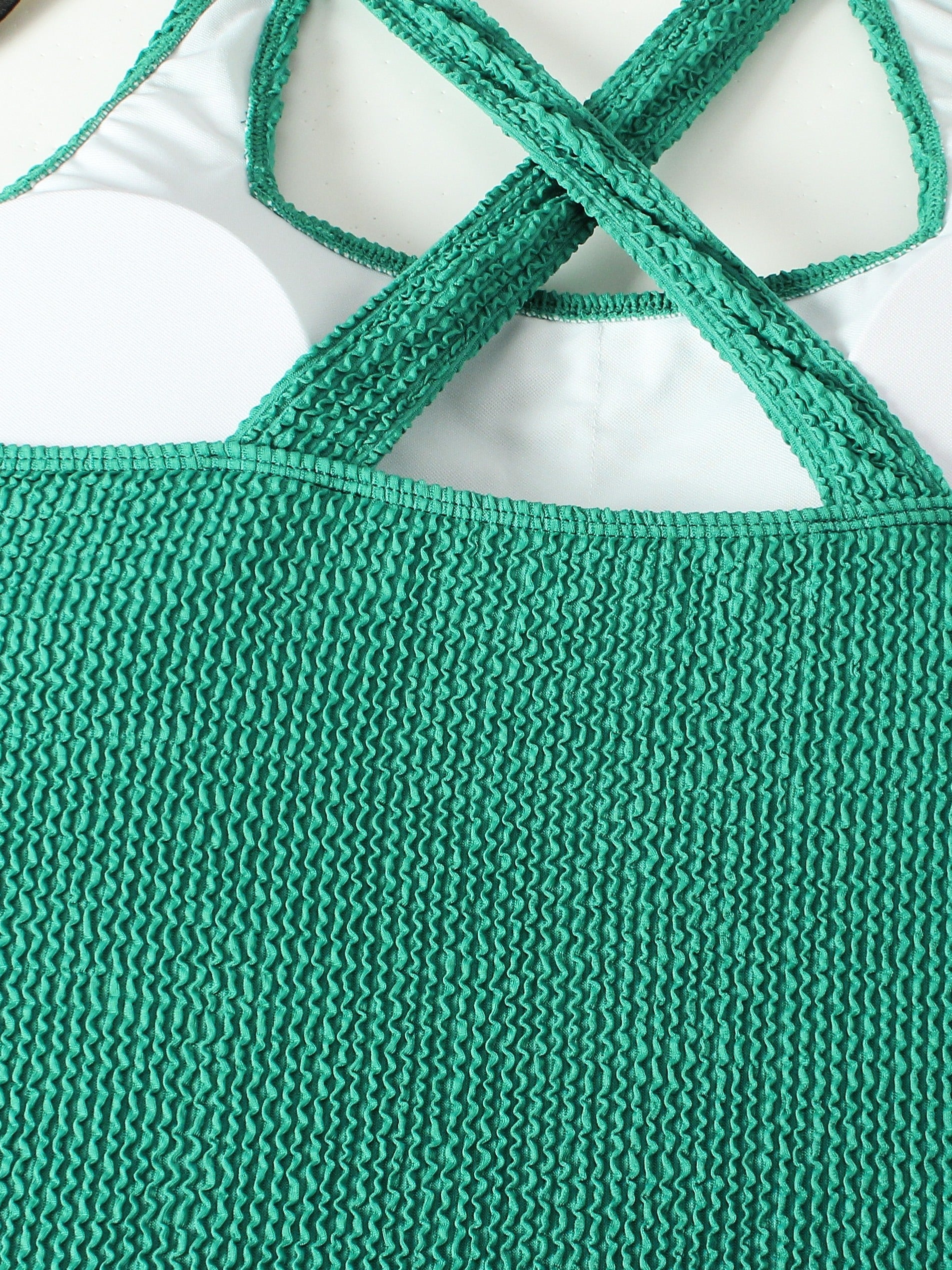  Sexy Swimsuit Solid Crisscross Back One Piece Bathing Suit