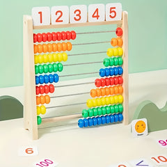Wooden Abacus with Colorful Beads and Number Cards