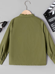 Boys Casual Long Sleeve Stand Collar Shirt With Pocket