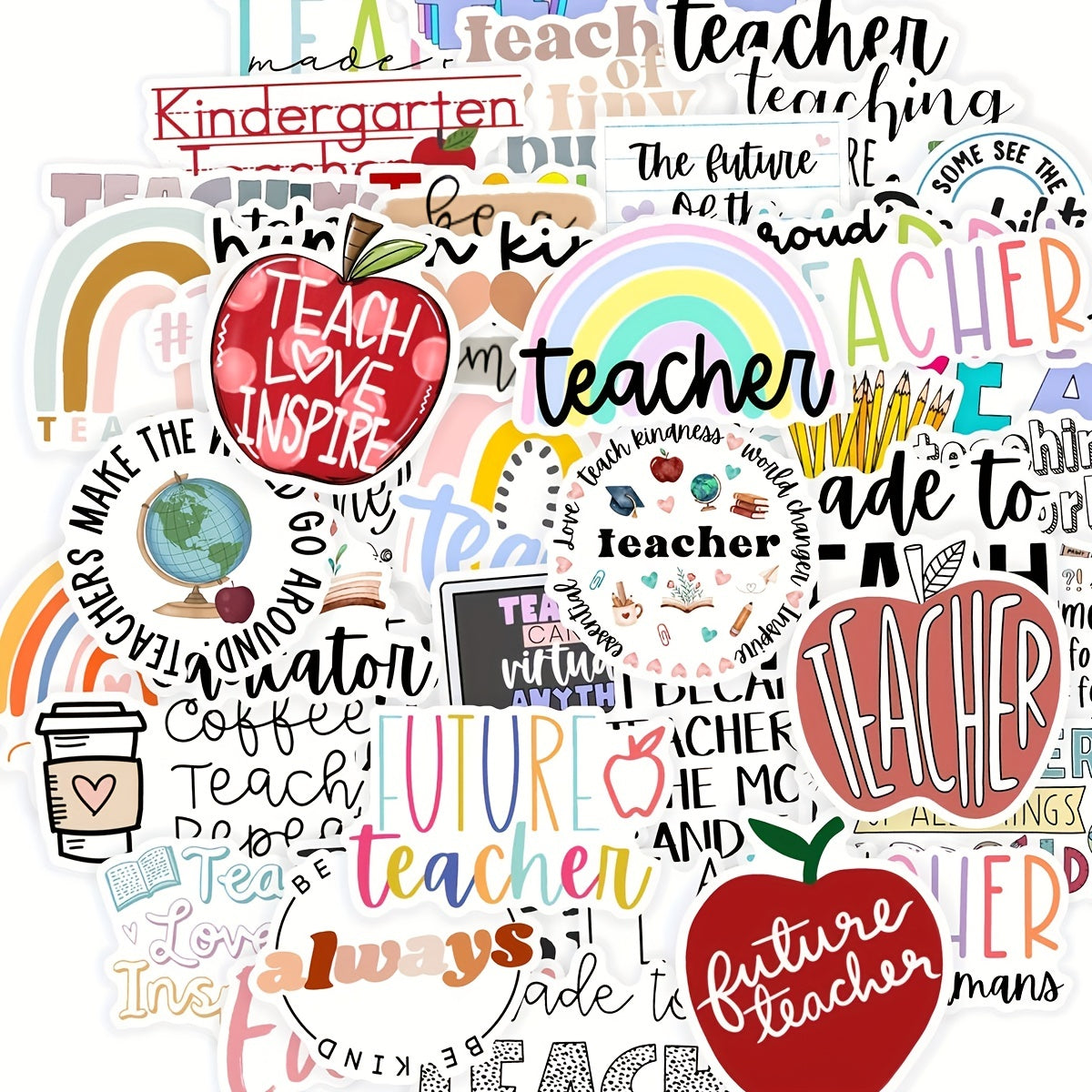50pcs Cartoon Teacher's Gift Cards Vinyl Stickers for Water Bottles Laptops