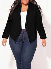  Basic Blazer Women's Plus Solid Long Sleeve Lapel Collar All match Bla