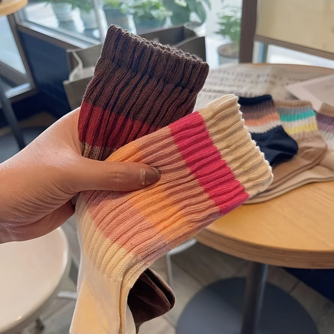 5 Pairs Colorblock Striped Socks Women's Mid Tube Stockings