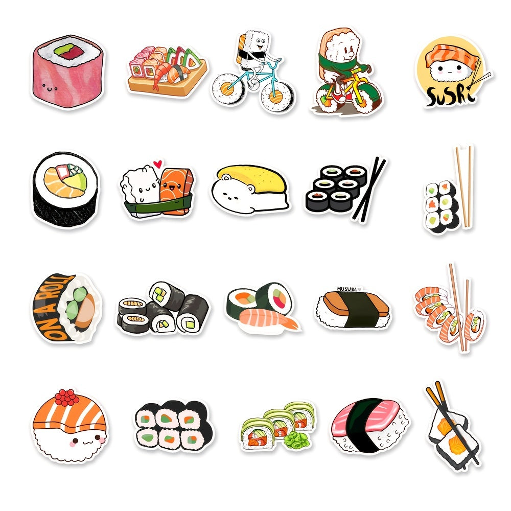 50 Pcs Sushi Roll Stickers for Water Bottles, Laptops, Phones & More