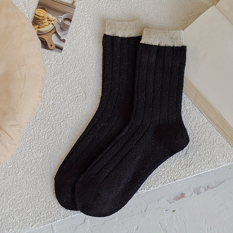 5 Pairs Colorblock Crew Socks Soft Women's Stockings