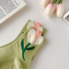 5 Pairs Floral Print Socks Comfy Mid Tube Women's Stockings