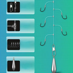 5 Fishhooks Set T Shaped Skewer Fishing Accessories Sizes 3-10 with String