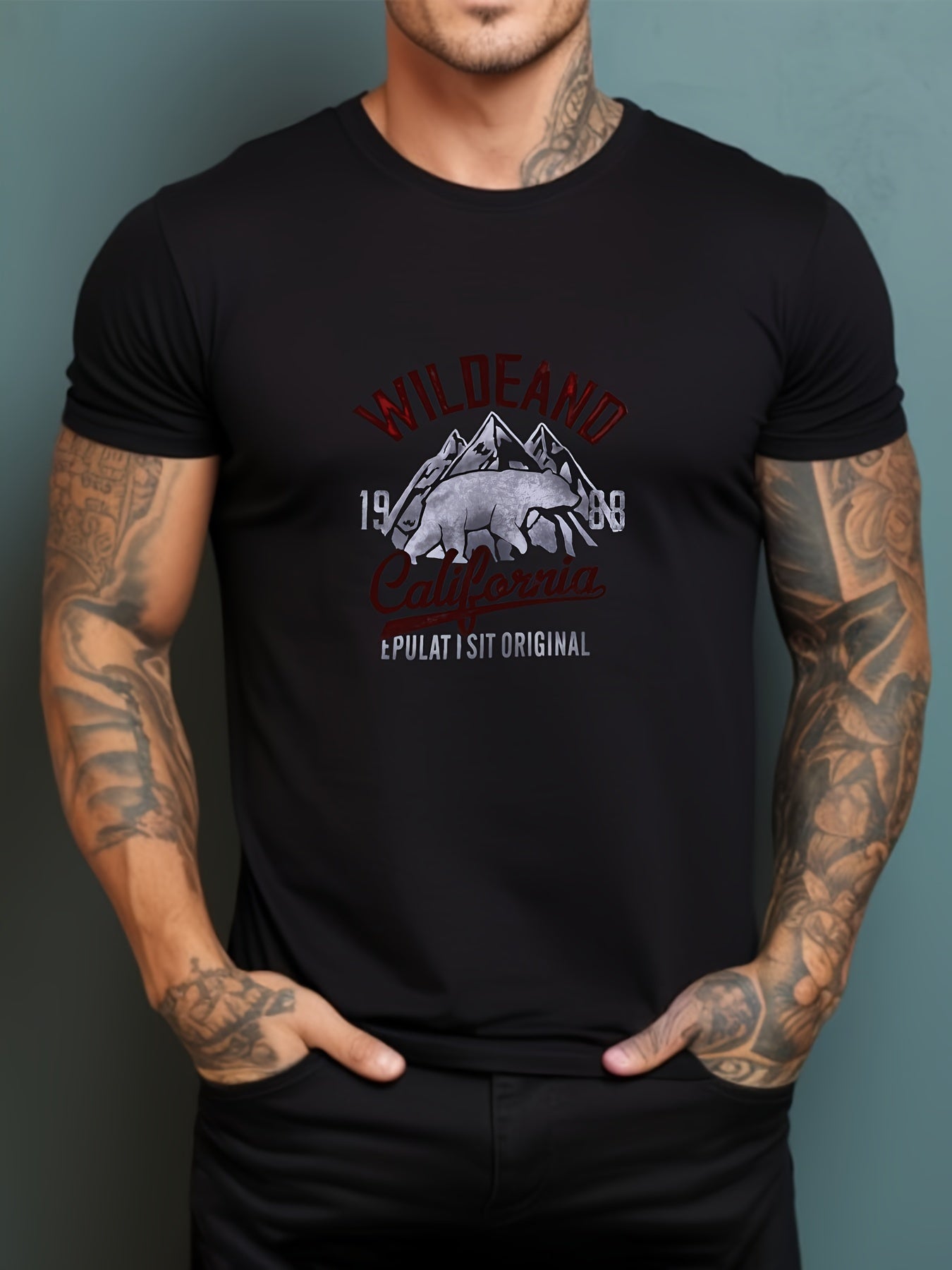 Graphic Print Leisure Sports T shirt Men's Casual Street Style Round Neck Tee