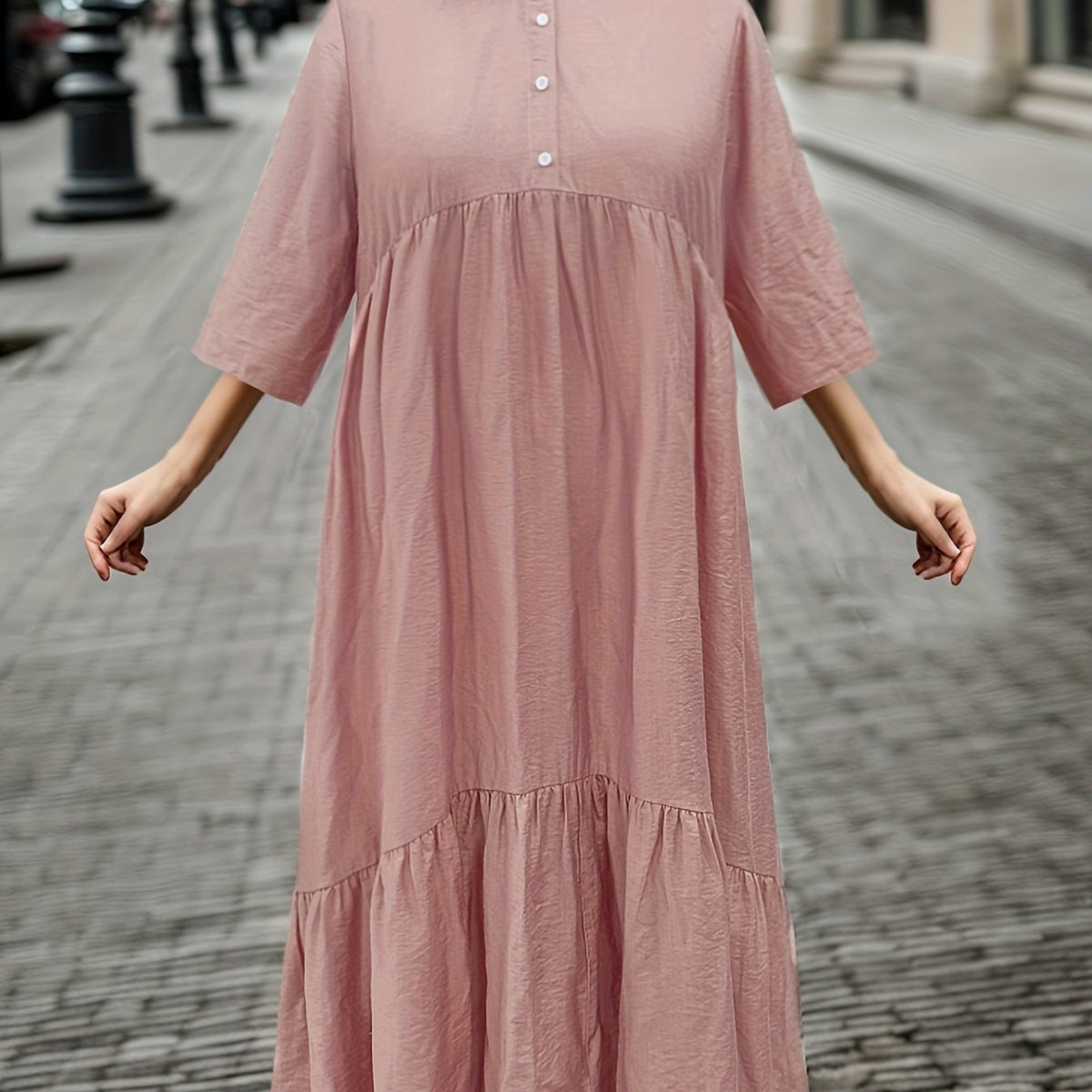  Casual Dress Women's Plus Solid Button Up Maxi Dress